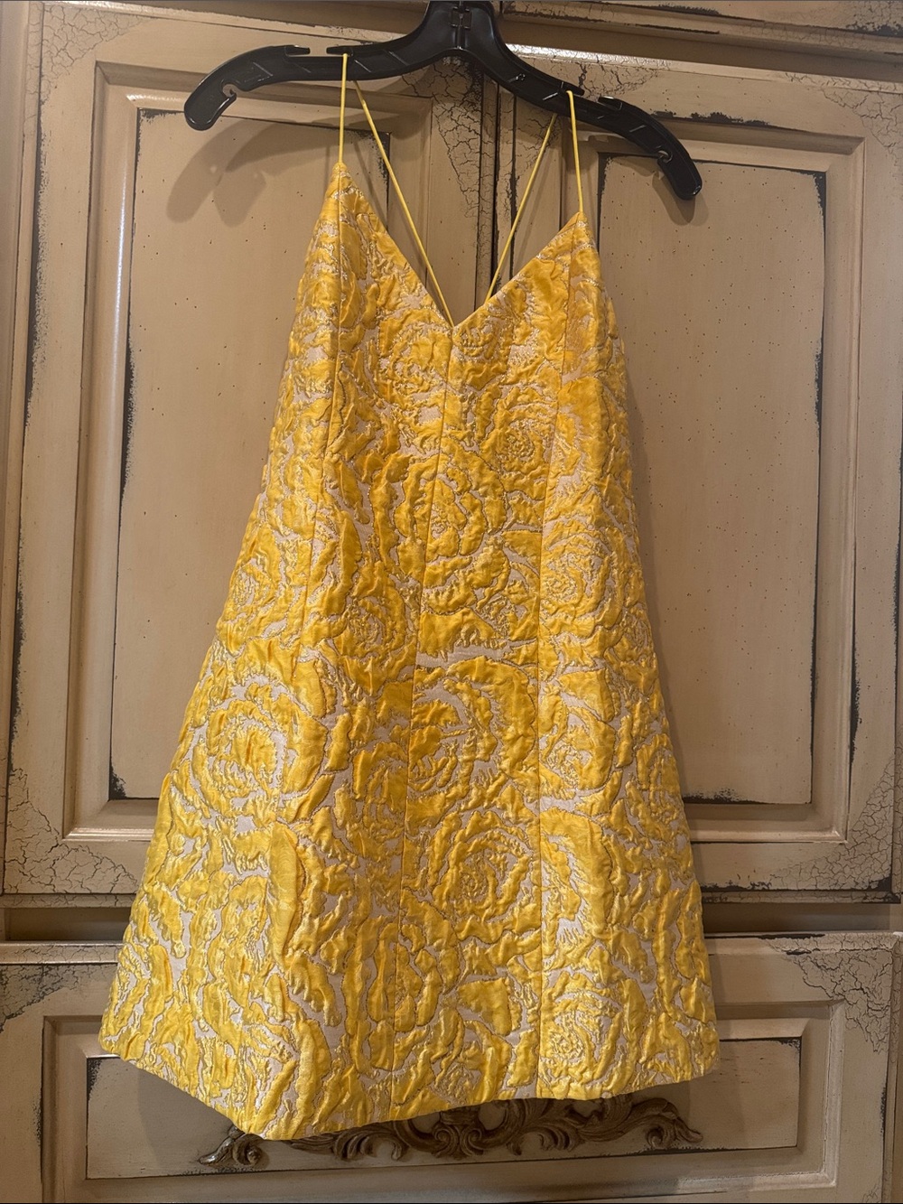 Alice + Olivia Yellow Quilted Floral Mini Slip Dress